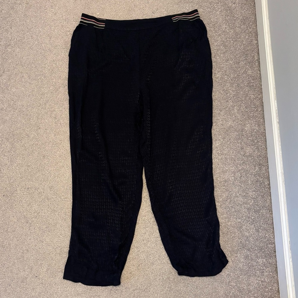 By Anthropologie Essential Pull-On Blue Pattern Trouser with Red and White Band